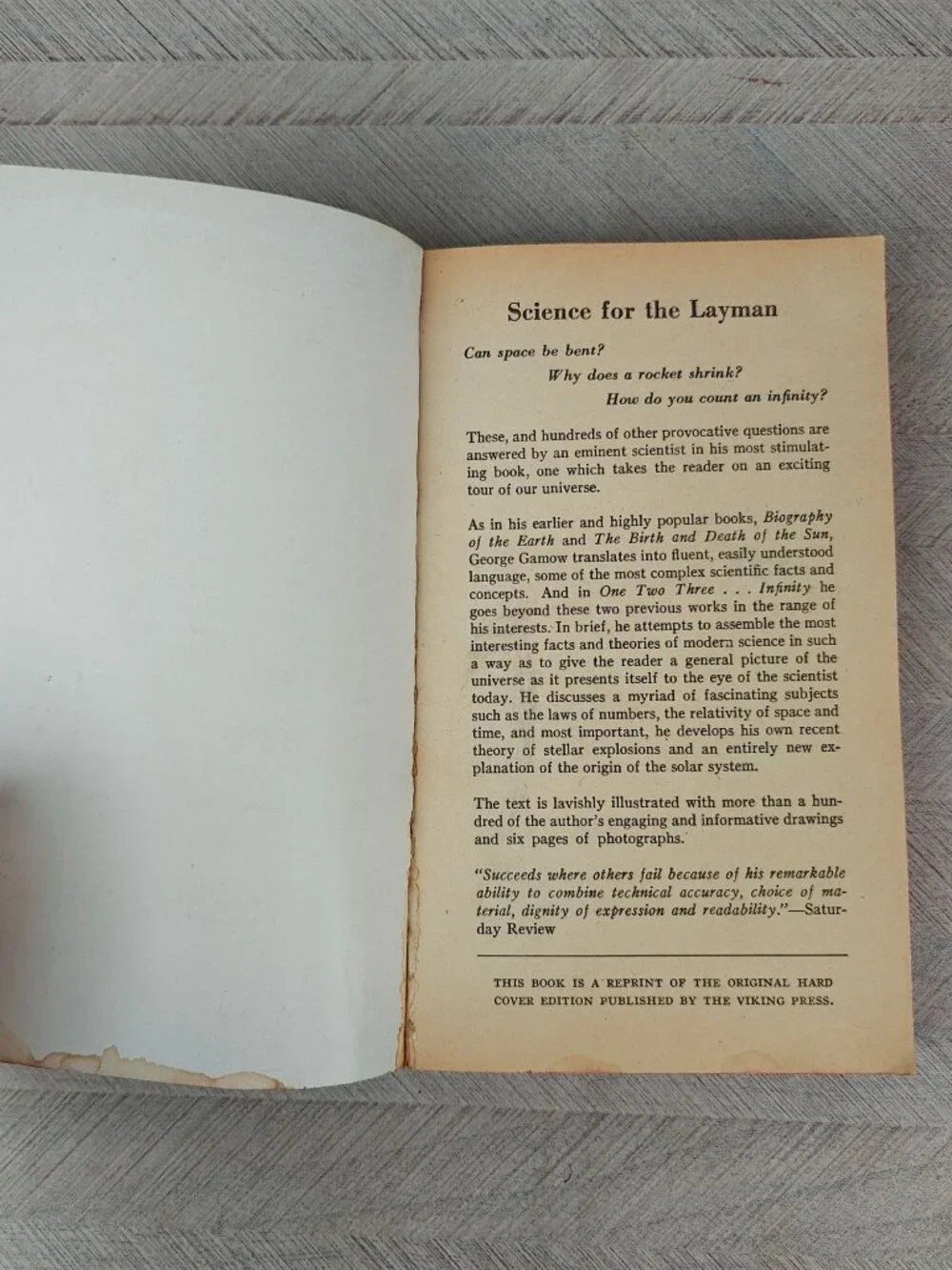 One Two Three… Infinity George Gamow 1957 Paperback Marvel's of Science